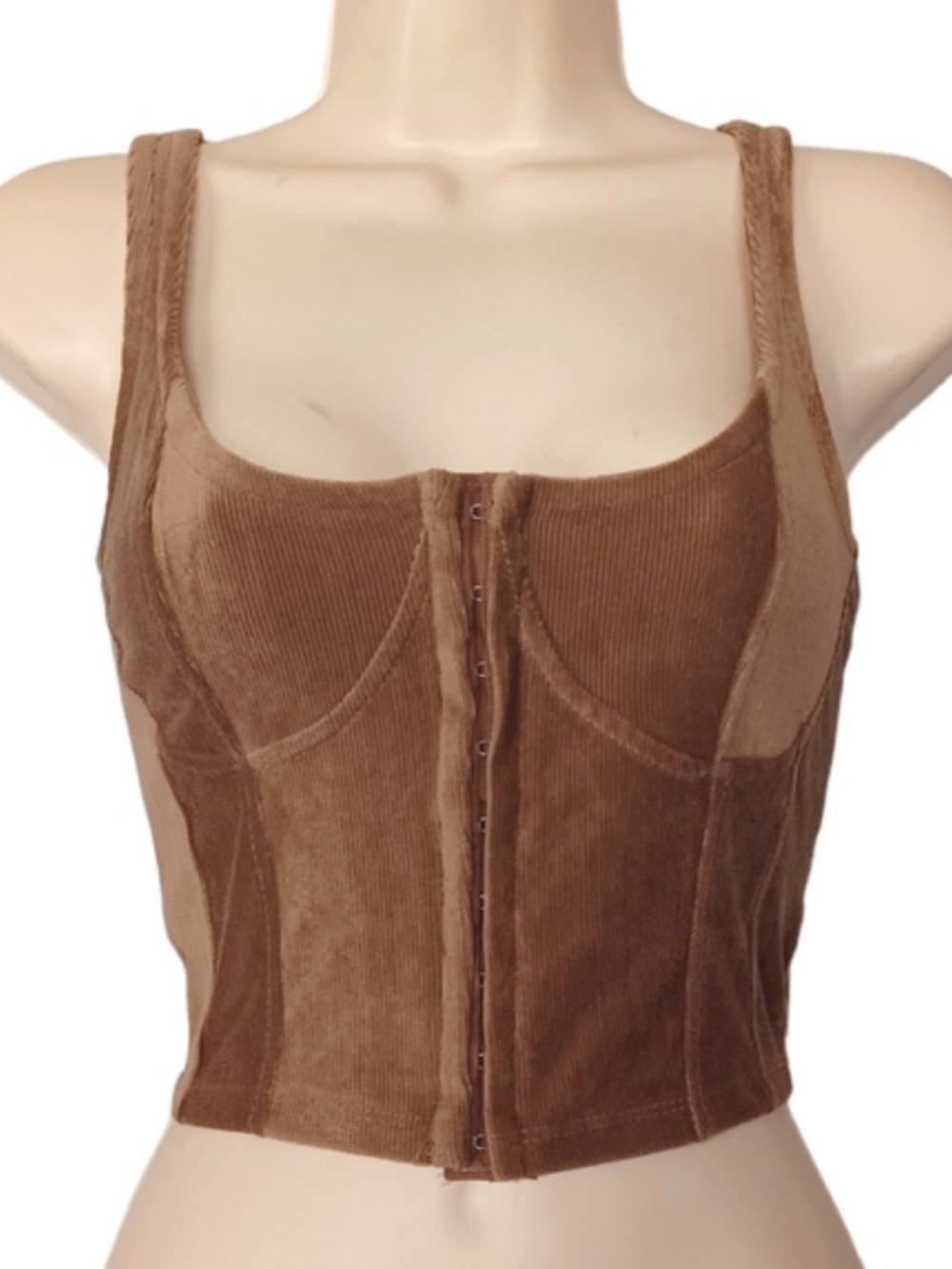 meraki Brown Corduroy Hook-Front Bustier Top